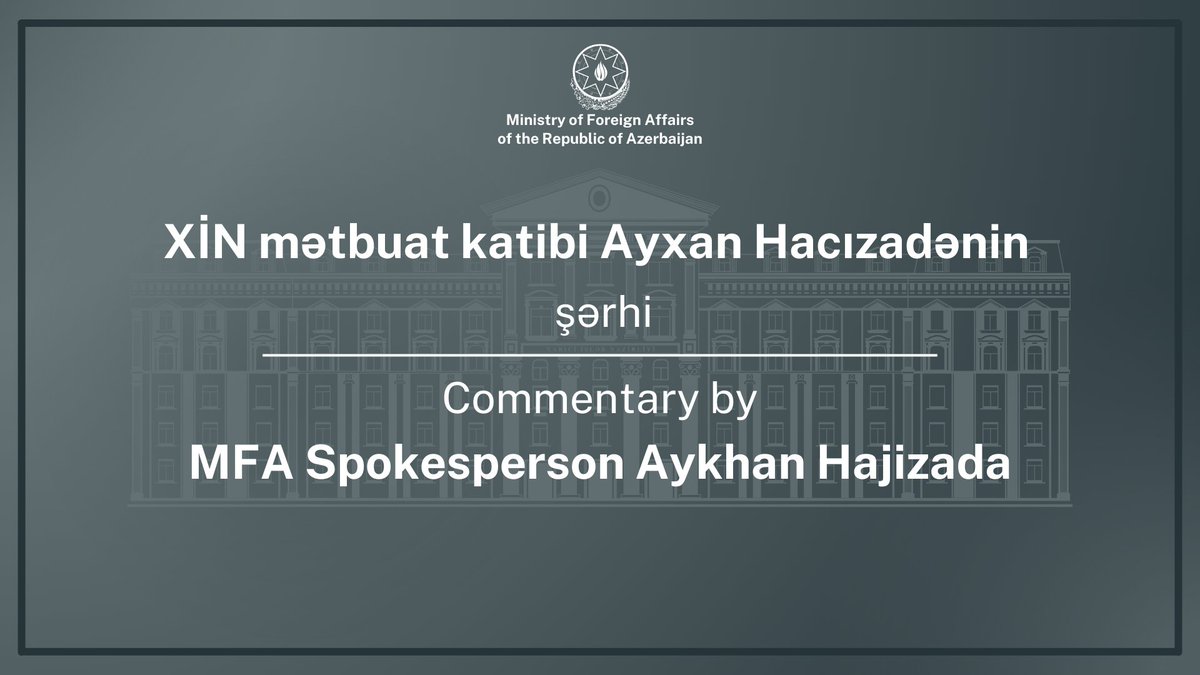 Xarici İşlər Nazirliyinin mətbuat xidmətinin rəhbəri Ayxan Hacızadənin Fransanın daxili işlər naziri Jerald Darmananın “France-2” telekanalına müsahibəsində Azərbaycana qarşı səsləndirdiyi iddialara dair şərhi ➡️mfa.gov.az/az/news/no22024 - Commentary by @Aykhanh, Spokesperson of