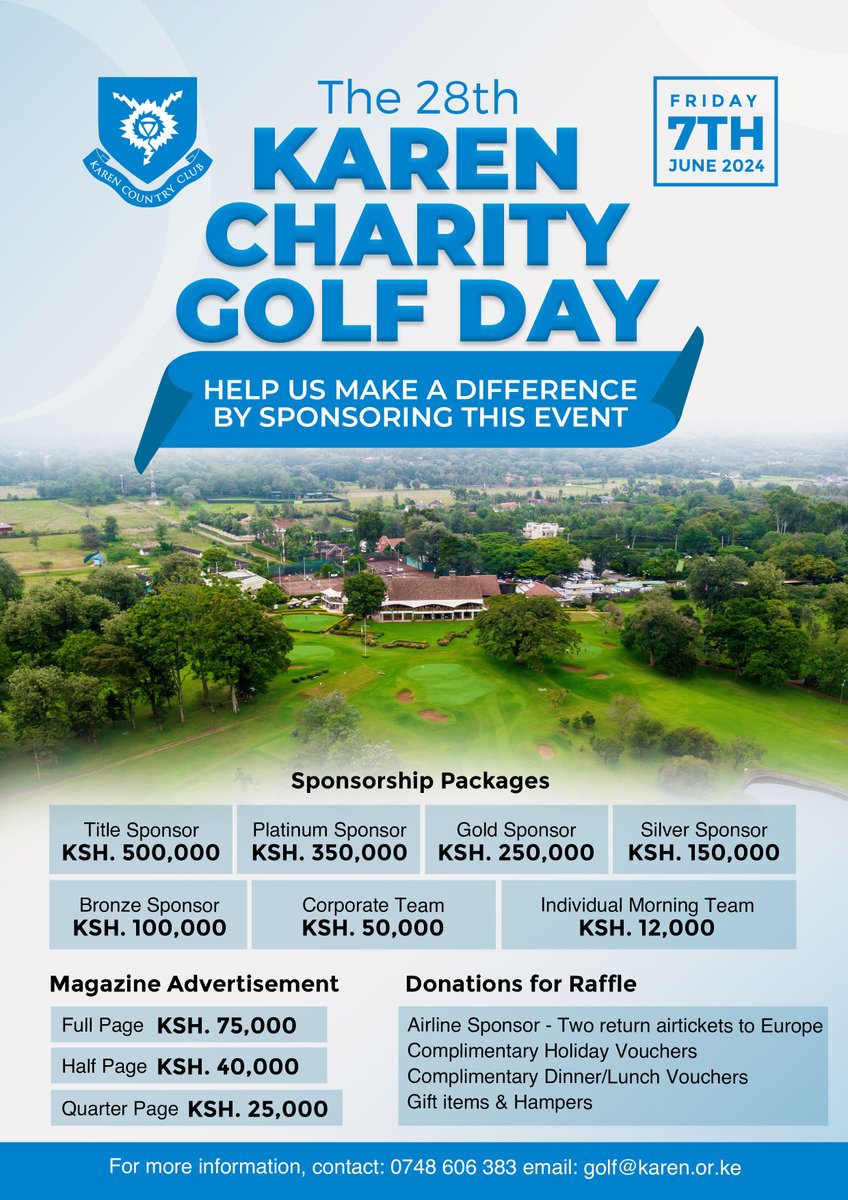 Opportunity is on the green! Sponsor our 28th Karen Charity #Golf Day and enjoy a host of benefits, including brand exposure, networking opportunities, and the satisfaction of supporting a worthy cause. Inquire about sponsorship today via golf@karen.or.ke #WeAreKaren #charity