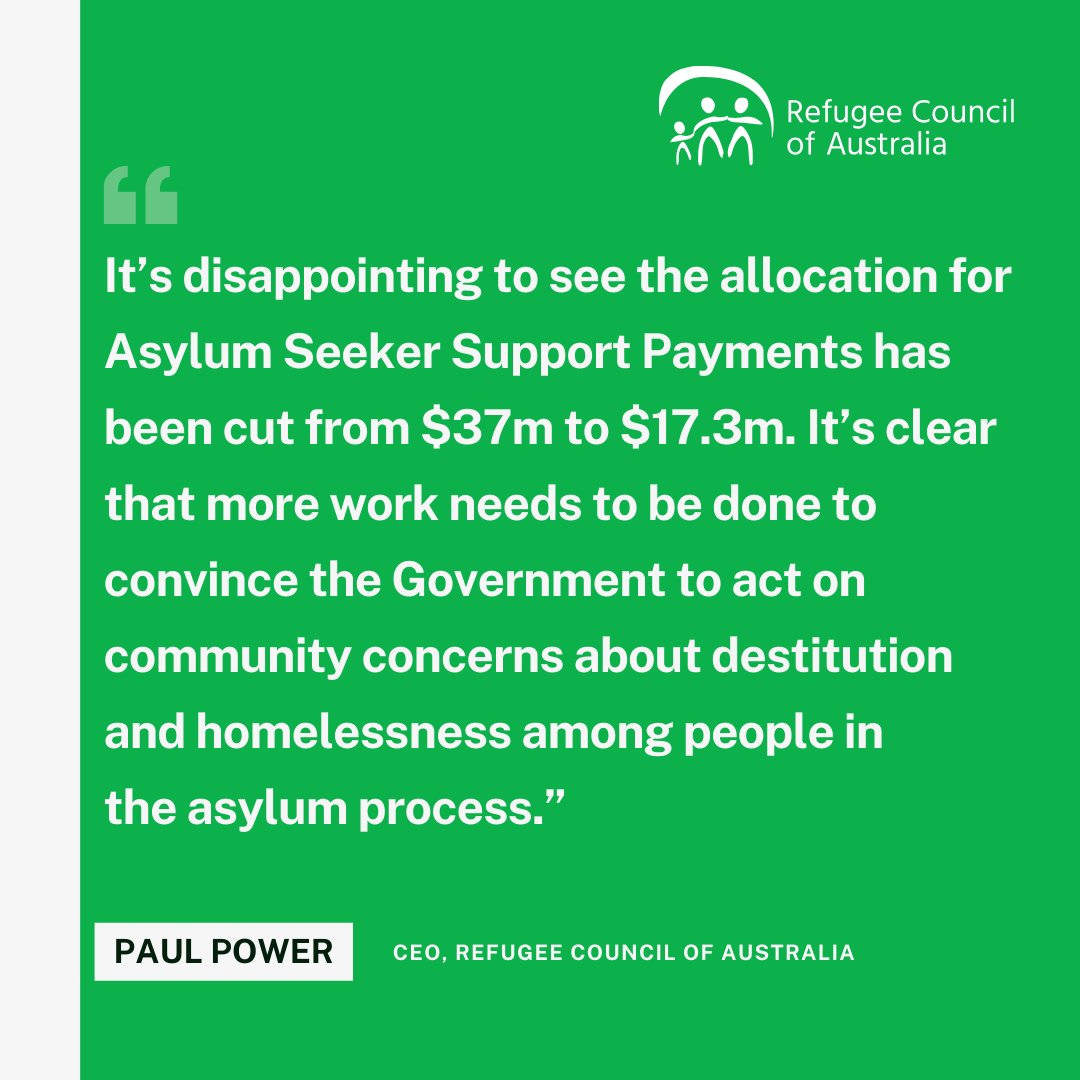Asylum Seeker Support Payments have been cut by almost $20 million since the 2023-2024 Budget. But we know that more support is needed, not less. #auspol #budget2024 Read more in our Budget Summary: refugeecouncil.org.au/the-federal-bu…
