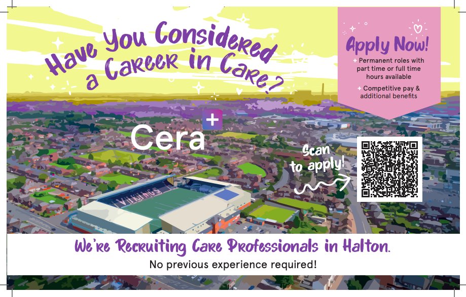 ❓ Have you ever considered a career in care? 🤍 @cera_care is recruiting care professionals in Halton with no previous experience required! 📱 Simply scan the QR Code to apply…