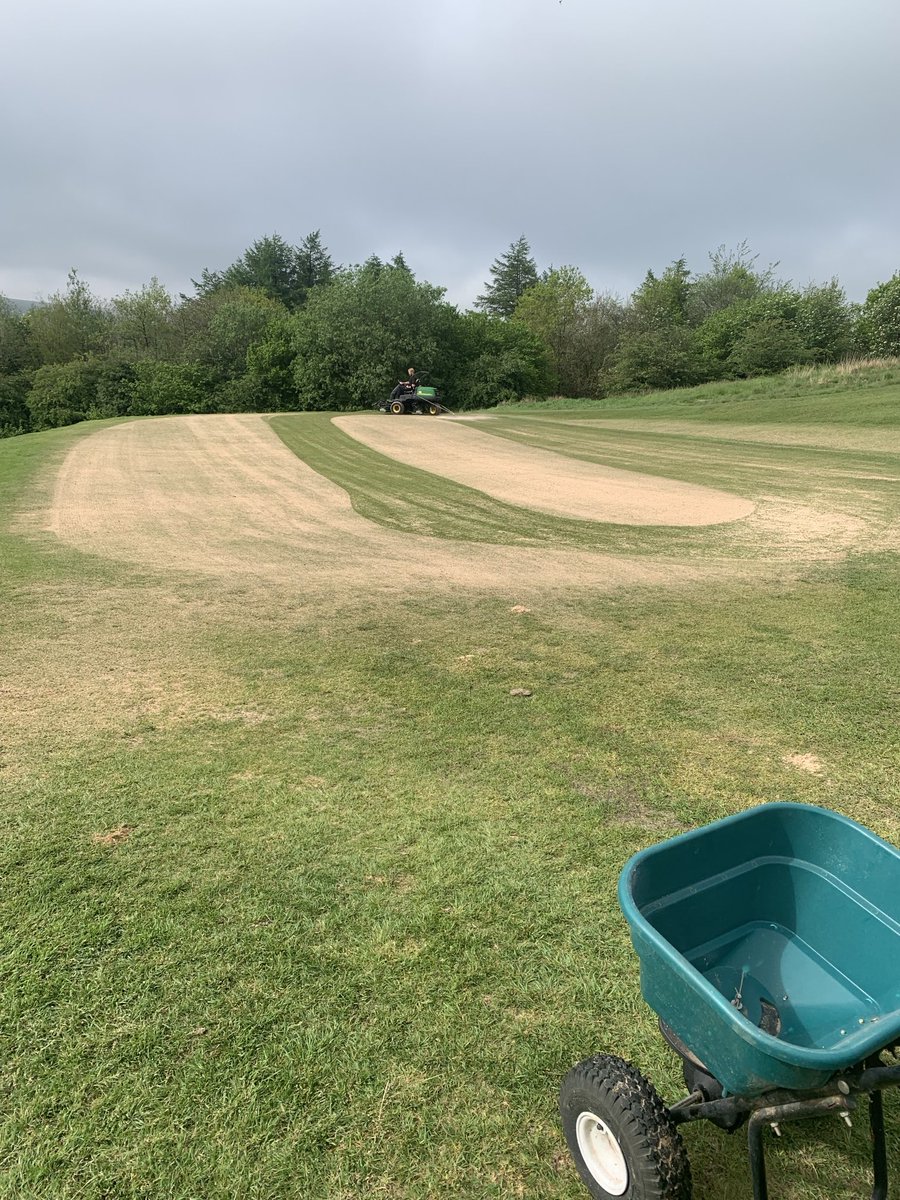 Last couple of days greens have been scarified, oversown, top dressed and fed at Bacup Gc