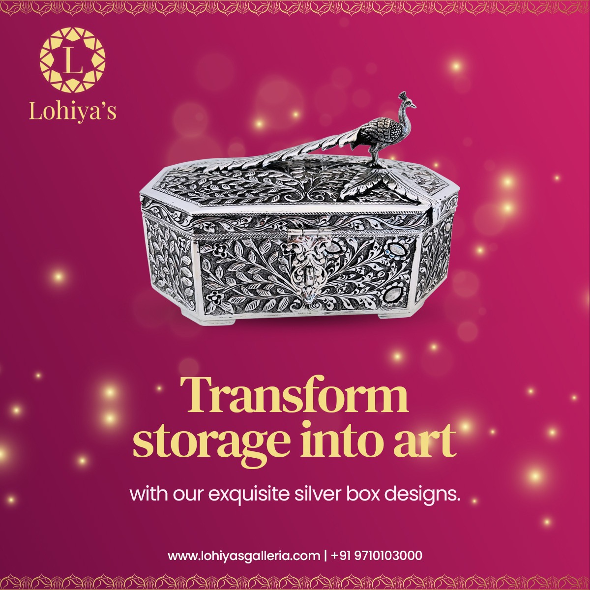 LohiyasG's tweet image. Unveil sophistication with the exquisite Silver Box from Lohiyas Galleria ✨✨ Perfect for storing your treasures in style! 
.
For Pricing and More Information Connect -+91 97101 03000
.
#LohiyasGalleria #SilverBox #LuxuryLiving #ArtisanCrafted #HomeDecor #EleganceDefined
