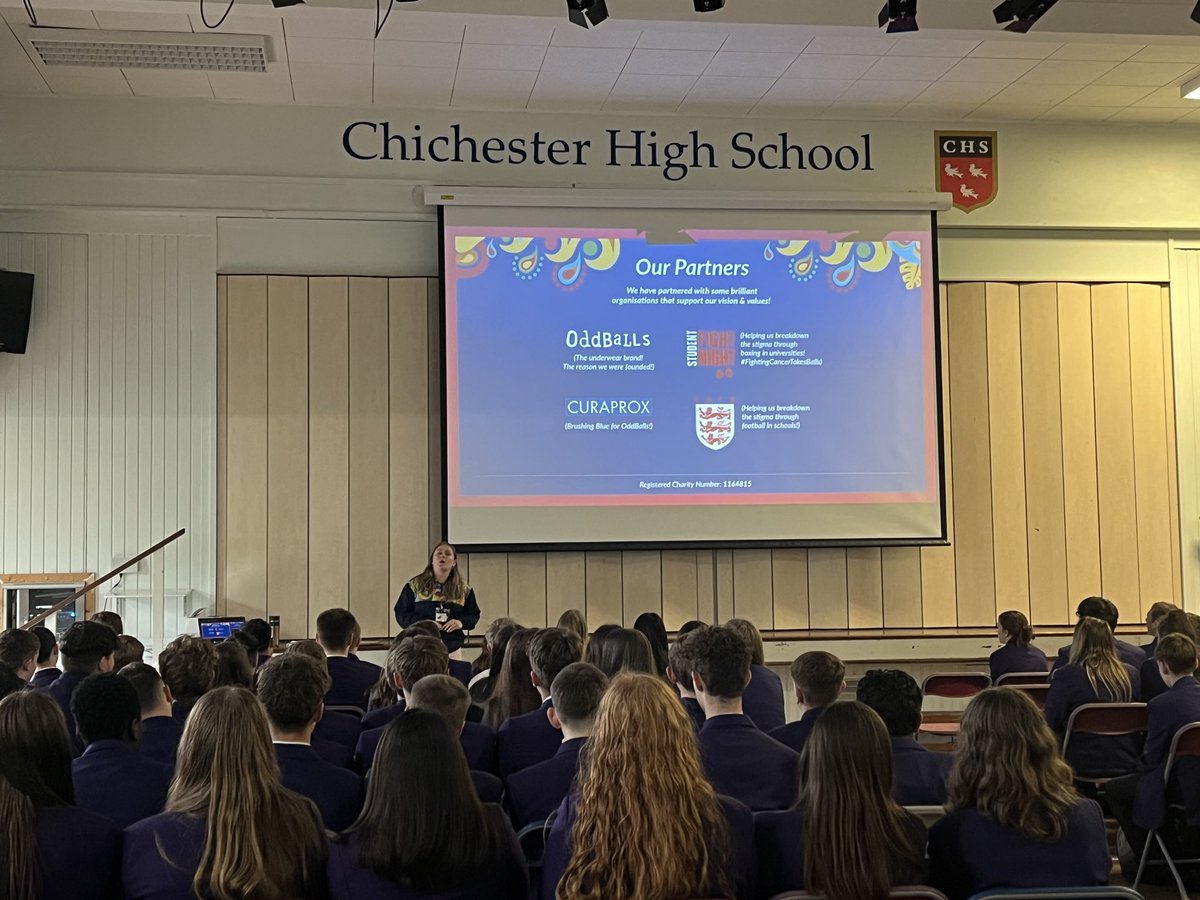 Great to welcome Emilie from the @OddBallsFDN and @portsmouthuni back to @ChiHighSchool @TKATAcademies this week to talk to our Year 10 students about the importance of regular self-checking. At CHS we naturally have a #SplashofPurple with our blazers! #oneTKATfamily #Oddballs