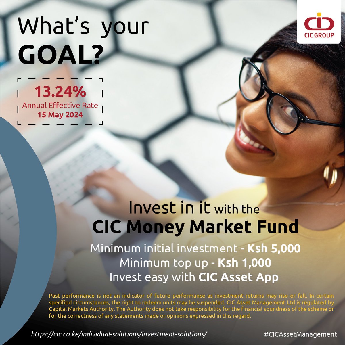 Saving is good but investing in a CIC Money Market Fund is better!💰
Enjoy an annual yield of 13.24% as of 15th May 2024 and watch your investment grow. Open a CIC Money Market Fund account today>> clients.cic.co.ke/unittrust/publ…
#MoneyMarket #WeKeepOurWord