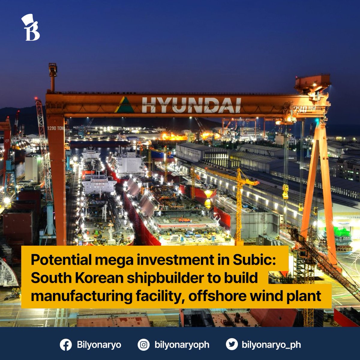 South Korea’s HD Hyundai Shipbuilding and Offshore Engineering is in talks with Cerberus Capital Management, the current operator of the Subic shipyard, for a potential investment of hundreds of millions in a new manufacturing facility.

Read it here: bilyonaryo.com/2024/05/15/pot…