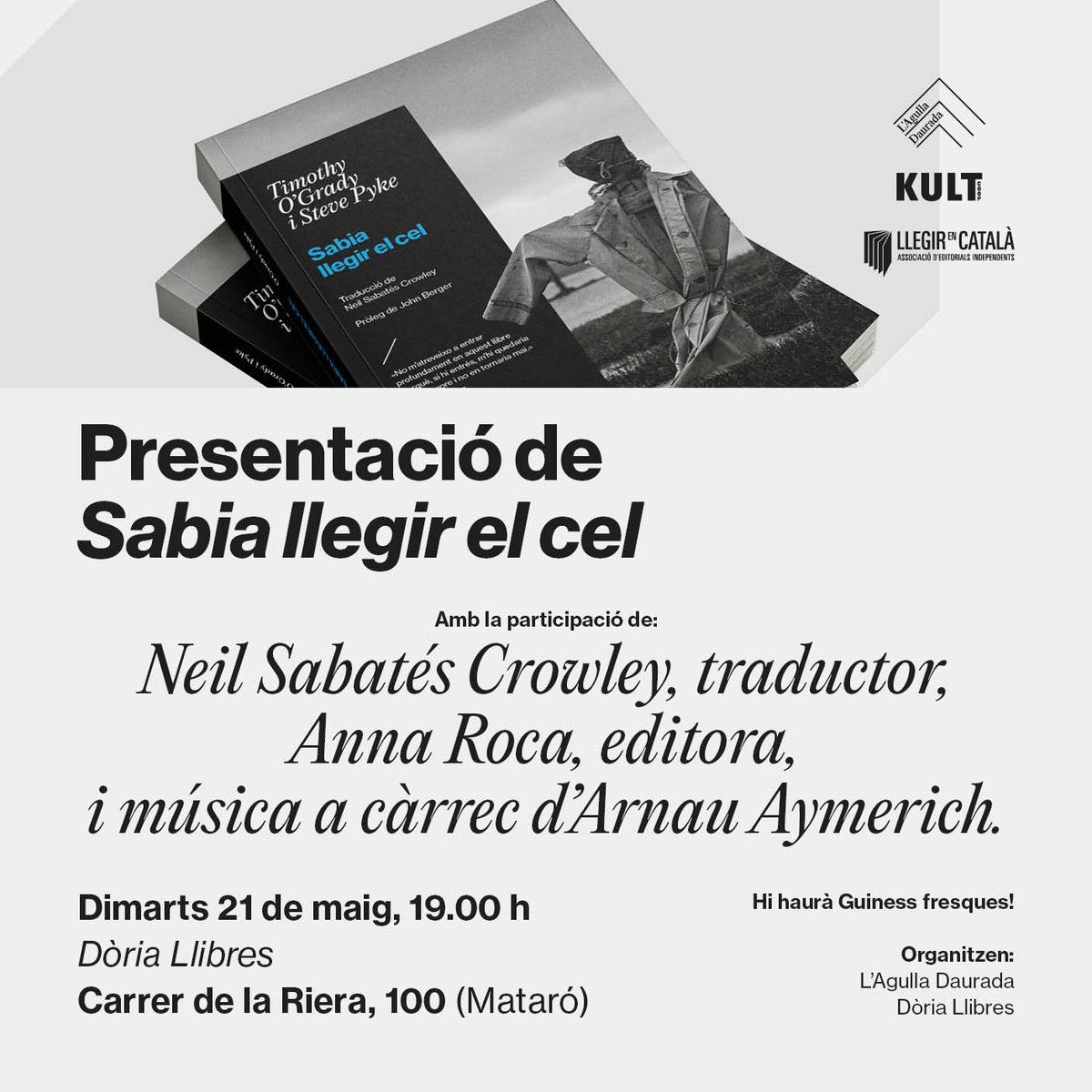 La setmana que ve, dues cites amb 'Sabia llegir el cel'📚 👉A Mataró, a @doriallibres (amb música en directe!), dimarts 21/05 👉A Barcelona, a la @LiteralBCN, diumenge 26/05 ➡️Parlarem d'aquest llibre tan únic de Timothy O'Grady i Steve Pyke que uneix prosa i fotografia🥰