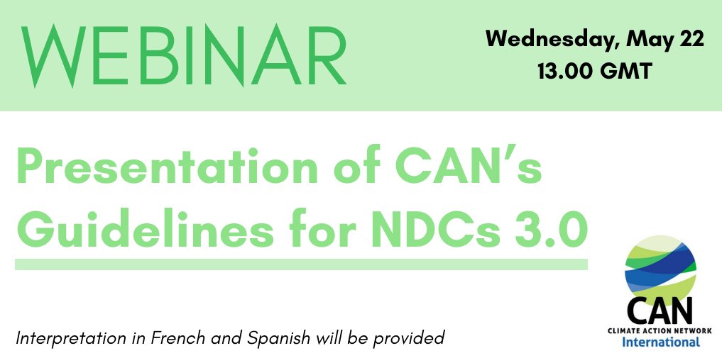 🌍As countries prepare the next round of Nationally Determined Contributions (NDCs) - due in early 2025 - Climate Action Network has prepared guidelines for NDC 3.0. 🎧Tune in to the webinar to see how CSOs can use the guidelines. Register here ⤵️ climateactionnetwork.zoom.us/webinar/regist…