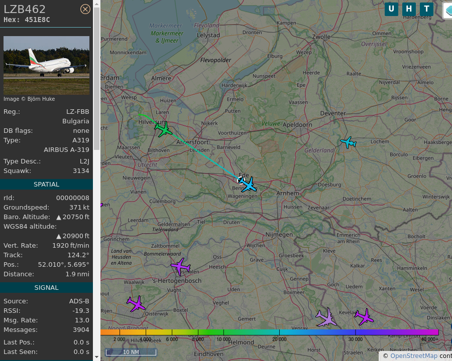 AboveEde's tweet photo. #LZB462 LZ-FBB A319 112 Bulgaria Air AMS-SOF Amsterdam Airport Schiphol to Sofia Airport: 0.1 mi away @ 20100 ft and 88.9° frm hrzn, heading SE @ 500.3mi/h 08:49:28. #UpInTheClouds #FlyingFast #ADSB #dump1090 https://t.co/C6X3fEwWW4