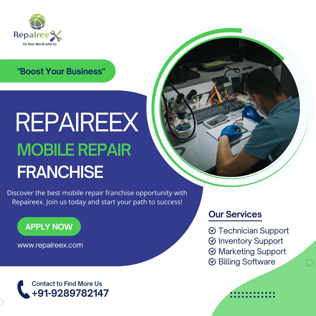 Repaireex stands out as one of the premier mobile repair franchises in India, 

📱💻 Contact us at +91-9289782147 or visit repaireex.com to explore franchise opportunities.

Join us today and start your path to success!🛠️🌐
#franchise #mobilerepairing #repaireex