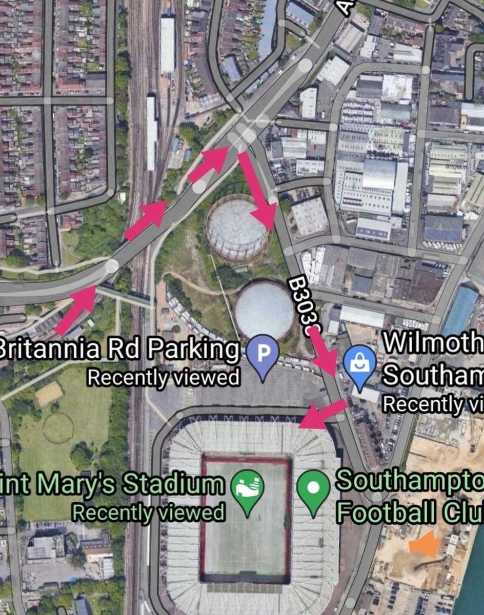 Access to the away turnstiles will only be via Britannia Road, as per the image. Not via the footbridge. Please leave plenty of time for entering 
@WBA_WMP 
#SaintsFC 
#WBA