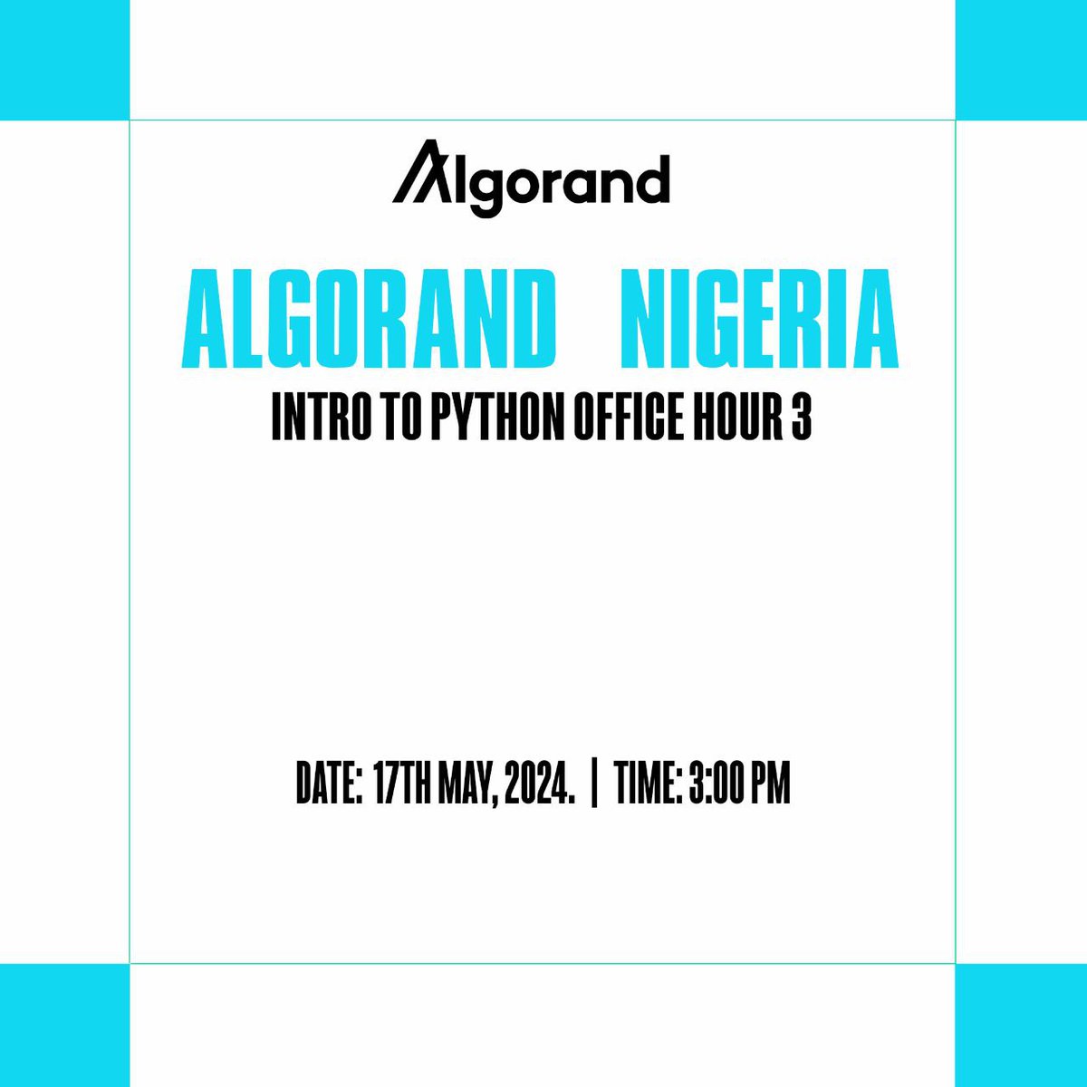 Algorand_NG's tweet image. 🎉 Happening tomorrow May 17th, 2024! The final virtual session of our #PythonMay #PythononAlgo series🐍

Register now: bit.ly/PythonOnAlgoOf…

🕒3 PM WAT

#AlgorandNigeria #Algokit2