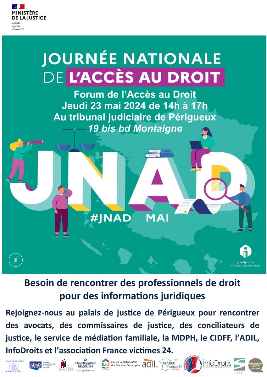 #JNAD24MAI #Justice #CDAD #Dordogne #Perigueux #Droits #AccesAuDroit #aocats #MDPH #ADIL #FranceVictimes24 #InfoDroits #ConcilateursDeJustice #ASD #commissairedejustice