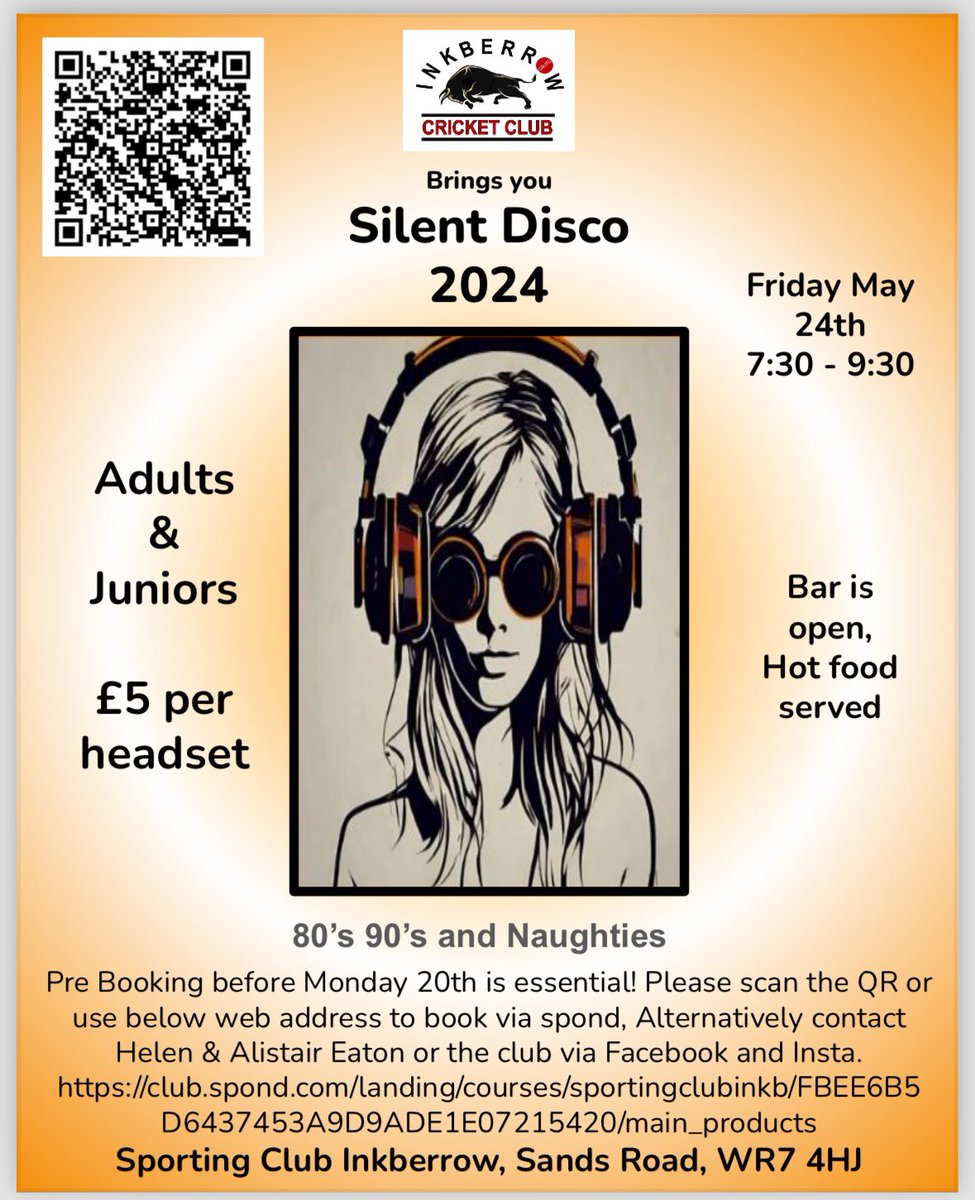Silent Disco May 24th Pre Booking is Essential.