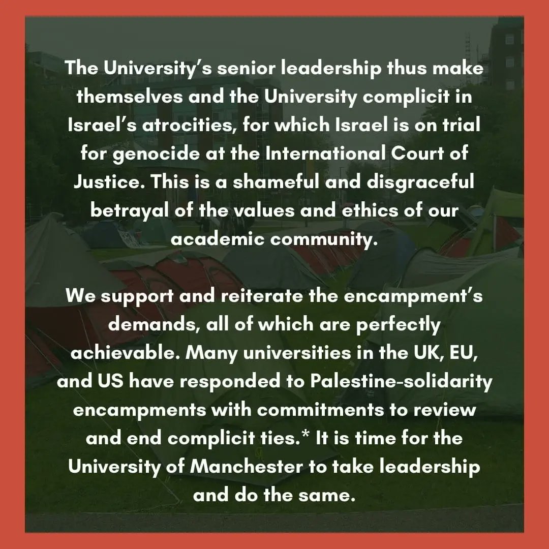 University of Manchester staff in solidarity with Palestine: Statement in support of UoM's student encampment. 1/3