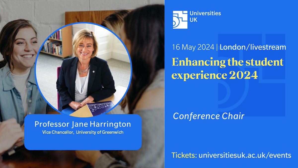 ☀️Professor Jane Harrington, Vice Chancellor at @UniofGreenwich will set the scene at our #UUKSE24 conference! We're looking forward to hearing from our fantastic line-up of speakers from a wide range of organisations on all things around enriching the student journey.