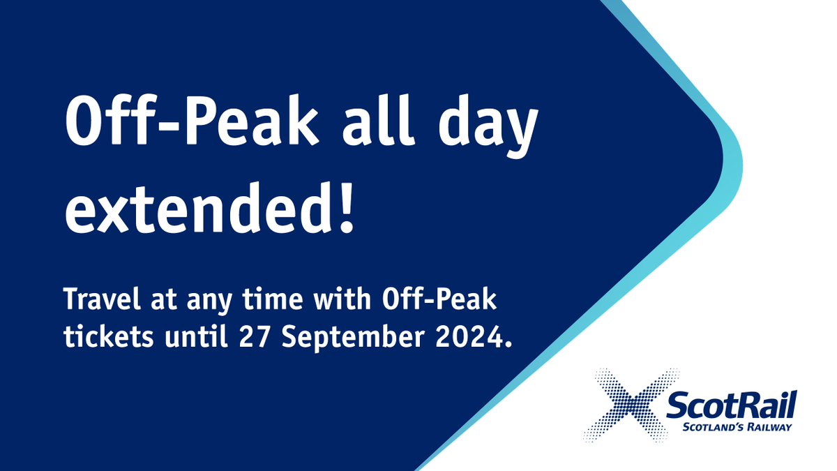 EXTENDED! Our Off-Peak fares all day trail will continue until 27 September, following @ScotGov's announcement this morning.