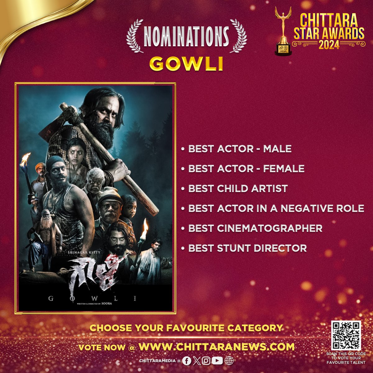 #Gowli 6 Nominations at #ChittaraStarAwards2024 Global Voting is Now Live : awards.chittaranews.com/poll/780/ Vote now and show your love for Team #Gowli #ChittaraStarAwards2024 #CSA2024
