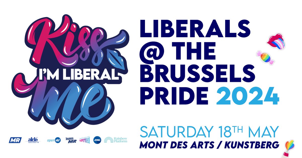 🏳️‍🌈 Coming up this weekend! Join liberals at the Brussels Pride parade on Saturday 18 May to show your support for LGBTQIA+ rights and freedoms everywhere. Find out more: bit.ly/3UGGBFU @lymec @RainbowP_EU @openvld @MR_officiel