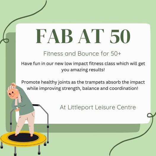 A.R.K Coaching invites you to join FAB AT 50 fitness & bounce sessions. Every Wed 10-10.45am Littleport Leisure Centre, Camel Road, #Littleport CB6 1EW Included in your class pass or £6 pay as you go Bookings at #LittleportLeisureCentre: lght.ly/0ldmgo8 @healthyyou