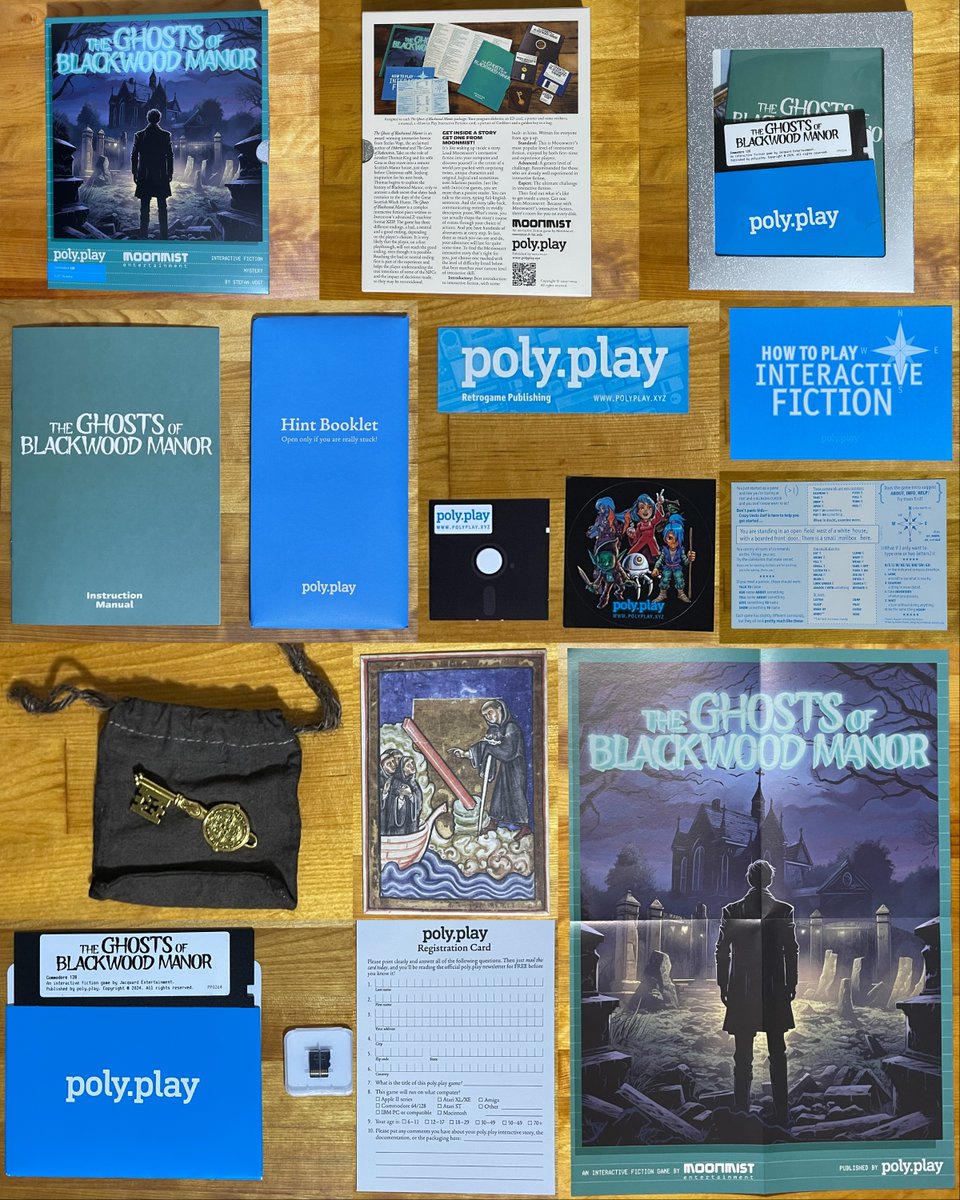 I got a package all the way from Germany. It is Stefan Vogt @8bit_era new game, The Ghosts of Blackwood Manor, an #Infocom style gothic horror text adventure. The game is Publ. by poly play @polyplay_xyz. Look at all the feelies the game comes with! #Commodore #Commodore64 #C64