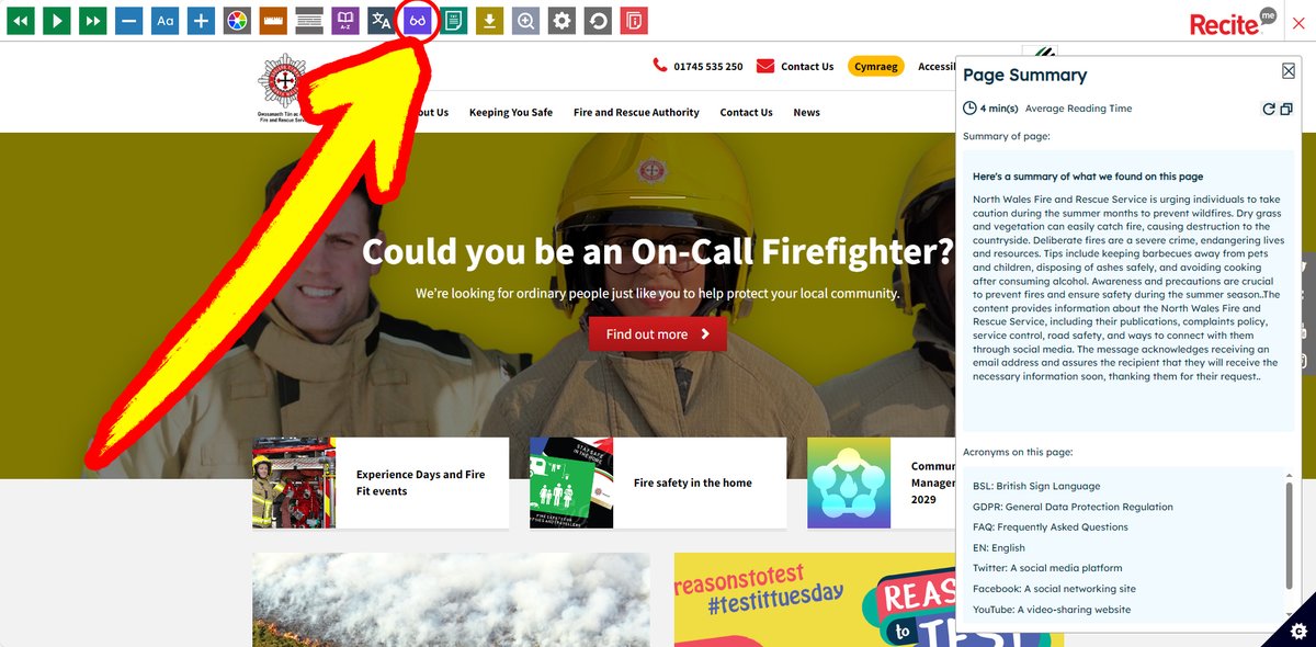 🚒✨ Diversity and inclusivity are at the heart of our mission. We’ve added a Page Summariser tool to our Recite Me accessibility toolbar on our website. This tool creates an easy to read summary of any page on our website. Your safety is our mission! 💖🏡 #InclusivityMatters