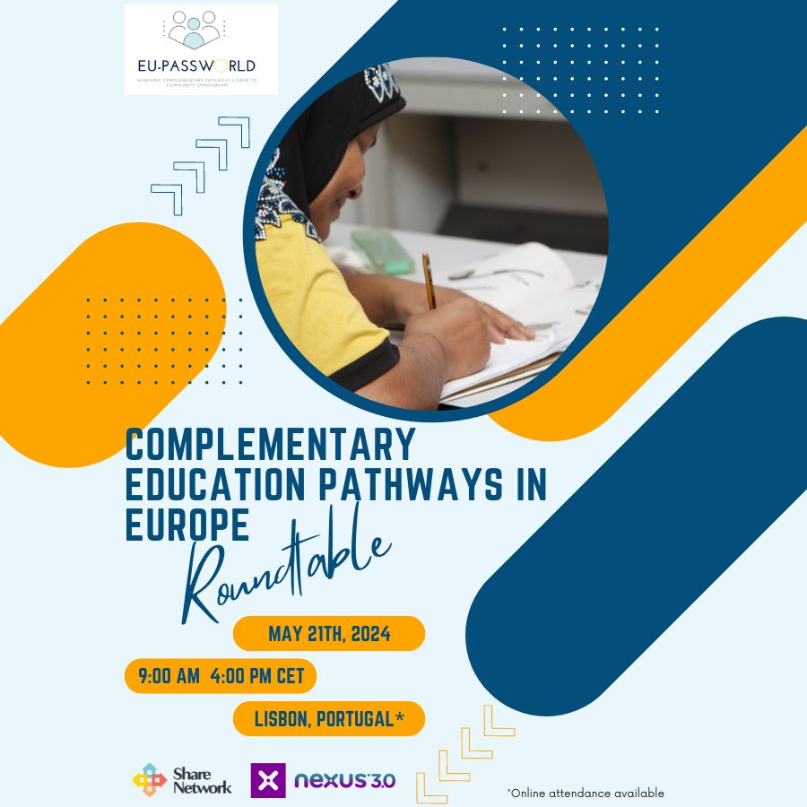 📢LAST CALL to our #EUPassworld Roundtable on Complementary Education Pathways in Europe! Join us to share lessons & good practices on developing sustainable education pathways for displaced students & workers. Registration for online attendance open🔗bit.ly/4bAg9nT