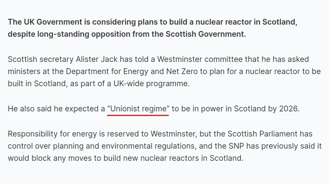 By 'Unionist regime' Jack means Labour.

Although a Tory, he's happy if Unionist Labour controls Scotland. This lays bare the myth that Tory and Labour are real alternatives the natives can choose between. They are two wings of the same colonial beast. 
#ScottishIndependence