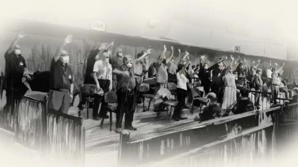 Hûn dikarin zindanên xwe kûrtir û tarîtir, dîwarên zindanên xwe bilindtir û stûrtir bikin, lê dengê dilê pêşengên me wek bayê sibehê li welêt digere. 

Dadgeha we pûç e, dadweriya we pûç e, zagona we pûç e, biryara we pûç e, hûn pûç in...

#Kobanê
#KobanêÎroAzadE
#KobanîDilêMeYe