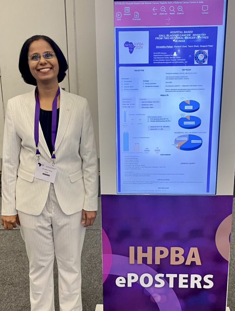 Mahesh Goel (@drmgoel) on Twitter photo Gallbladder cancer registry data of 3800 patients from Tata Memorial Centre, India - single largest study in the world
Poster presentation <a href="/IHPBA/">IHPBA</a> 2024, Capetown <a href="/DrPJagannath/">Dr P Jagannath</a> <a href="/Shrikhande_SV/">Shailesh V. Shrikhande</a> <a href="/Shraddha_234/">Shraddha Patkar</a> <a href="/ItaruEndo/">Itaru Endo</a> <a href="/Hepbilisurg_TMH/">Hepatobiliarysurg_TMH</a> <a href="/DrVAChaudhari/">Dr.Vikram Chaudhari</a> Gallbladder cancer registry data of 3800 patients from Tata Memorial Centre, India - single largest study in the world
Poster presentation <a href="/IHPBA/">IHPBA</a> 2024, Capetown <a href="/DrPJagannath/">Dr P Jagannath</a> <a href="/Shrikhande_SV/">Shailesh V. Shrikhande</a> <a href="/Shraddha_234/">Shraddha Patkar</a> <a href="/ItaruEndo/">Itaru Endo</a> <a href="/Hepbilisurg_TMH/">Hepatobiliarysurg_TMH</a> <a href="/DrVAChaudhari/">Dr.Vikram Chaudhari</a>