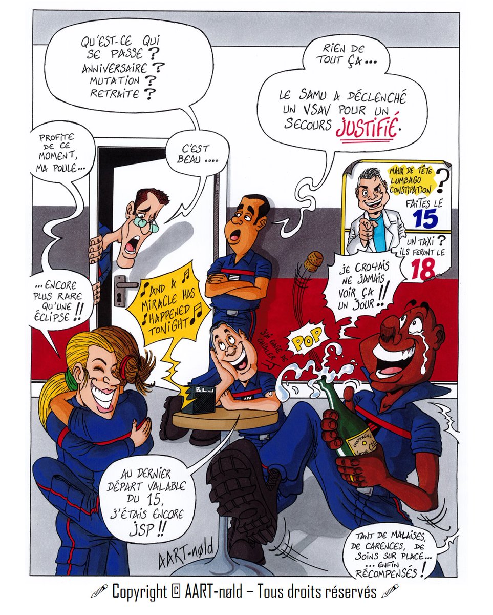 Suivez @AARTnold pour d'autres dessins d'humour #Pompier 😉

✅ Pour les BD 📚✏👉🏻 soldatdufeu.fr

#SapeurPompier #SapeursPompiers #Pompiers #Caserne #Dessin #DessinDuJour #BandeDessinée #BD #Dessiner #JourDeGarde #SAMU #SMUR #Carence #Carences #Autodérision #Humour