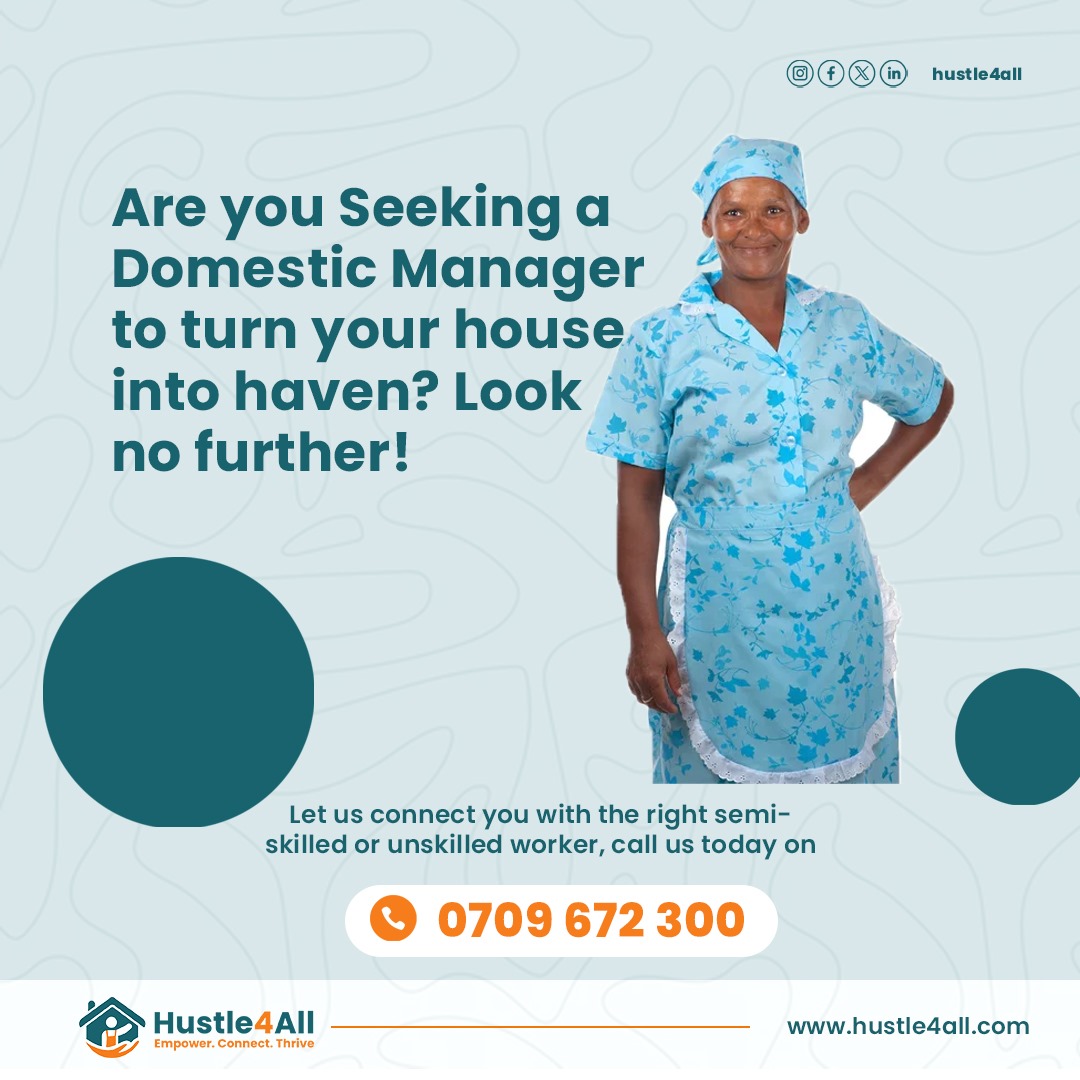 Hustle4All's tweet image. Time to upgrade your lifestyle with the assistance of a professional Domestic Manager from @Hustle4All 

#hr #Hustle4All #IkoKaziKE