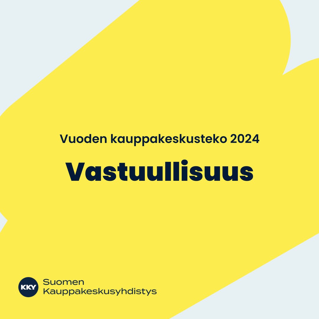 Vuoden kauppakeskusteko 2024 -kilpailun Vastuullisuus-kategorian kilpailijat on julkaistu!🌟 Käy tutustumassa vuoden vastuullisimpiin kauppakeskustekoihin KKYn sivuilla ➡ kauppakeskusyhdistys.fi/ajankohtaista/… #kauppakeskusteko #vastuullisuus