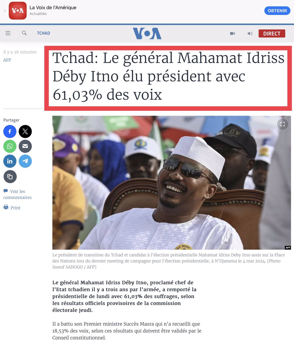 ernestsambaCH's tweet photo. @alwihdainfo La Voix de l’Amérique - Voice of America a annoncé l’ELECTION du candidat de Tchad 🇹🇩 Uni dès le 09
Mai https://t.co/IlBCsW1Sad