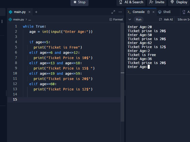RohanDevZone's tweet image. So I have created a ticket pricing system which tells you the price of the ticket according to your age #python #pythonprogramming #coders #computerscience #softwaredevelopment #basic #technology #artificiallntelligence