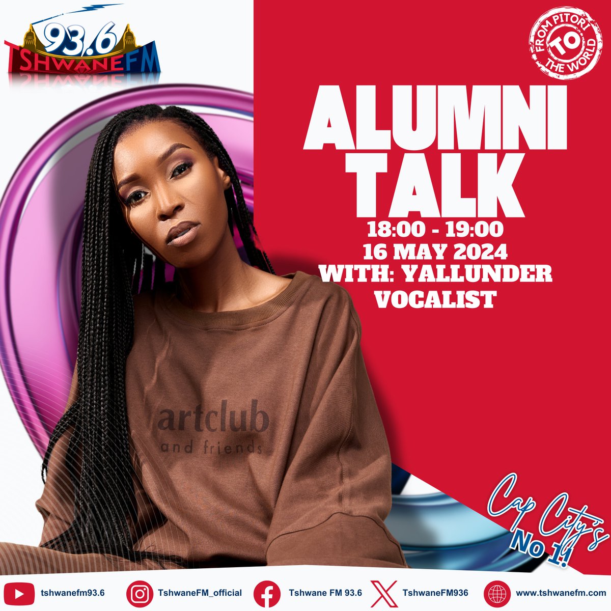 Hey TUT Fam! Catch vocalist and TUT Vocal Art: Pedagogy (Cum laude) Alumna, Yolanda Nyembezi, better known as Yallunder, on Alumni Talk tonight on Tshwane FM 93.6. Stream the show live: tshwanefm.com