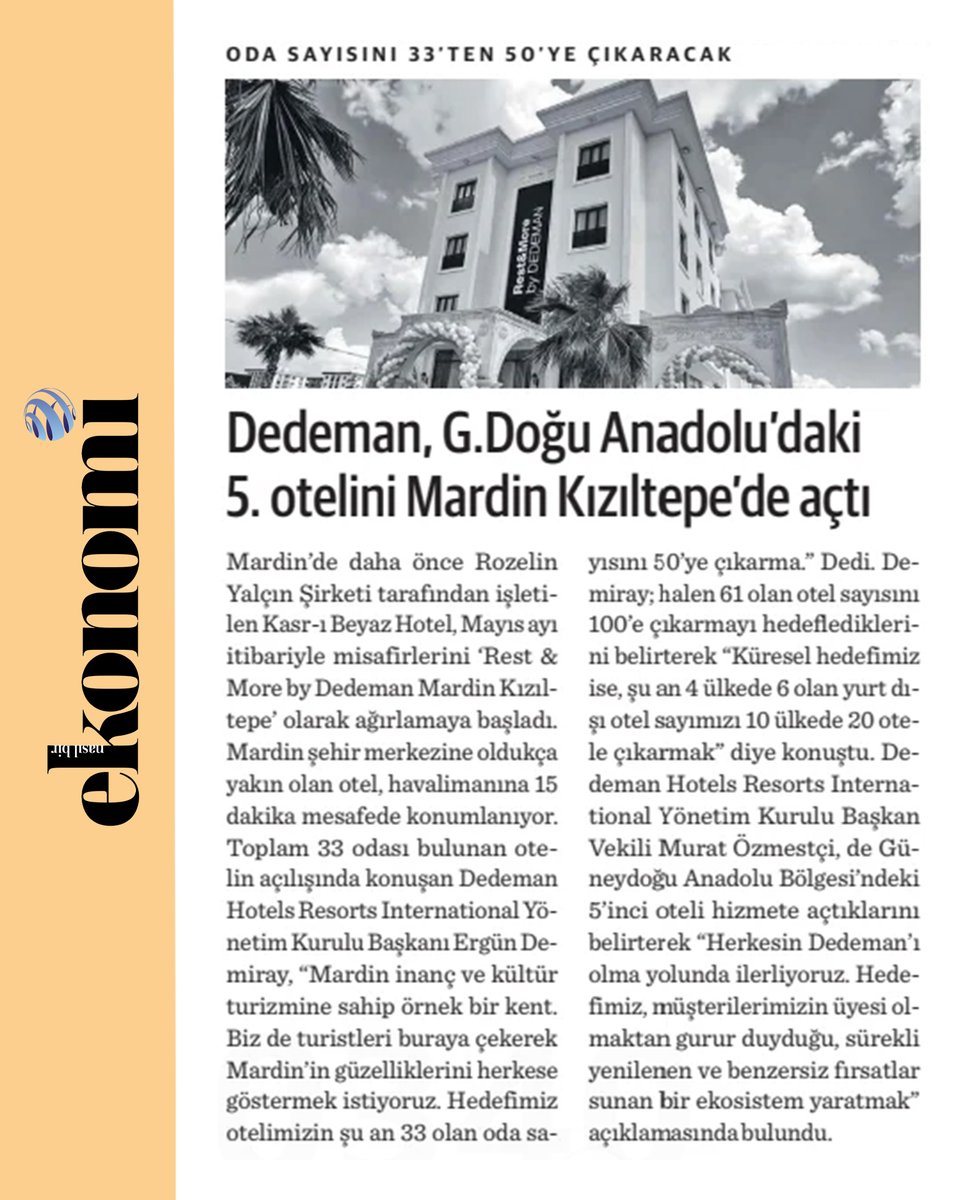 Dedeman, G. Doğu Anadolu'daki 5. otelini Mardin Kızıltepe'de açtı

@Banu_Dedeman
@Edemirayoffical
#MuratÖzmestçi
@dedemancom
#RestMoreByDedemanMardinKızıltepe

#otel #konaklama #mezopotamya #güneydoğuanadolu #yeniyatırım #yatakkapasitesiartışı #sürdürülebilirlik #turizm