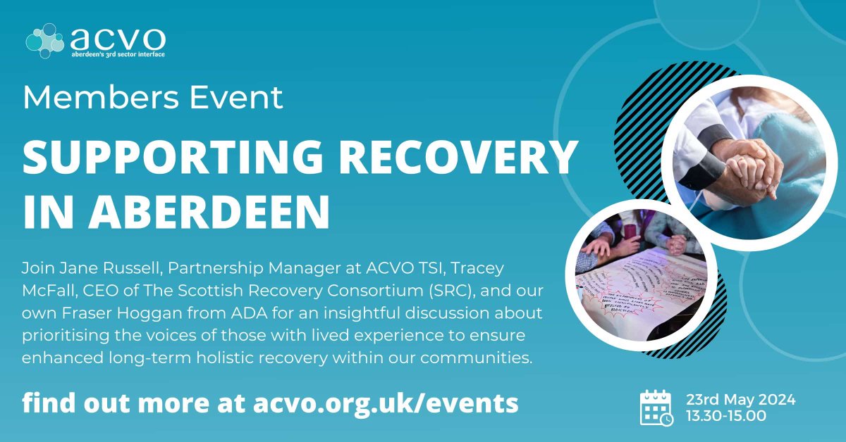 ⌛️ 1 week today - the countdown is on! Join us at The Anatomy Rooms (Shoe Lane, AB10 1AL) for our Supporting Recovery in #Aberdeen event – places limited and bookings open! 🗓️ 23 May 2024 | 1:30pm - 3:00pm 🔗 All welcome, book now at acvo.org.uk/event/acvo-mem…