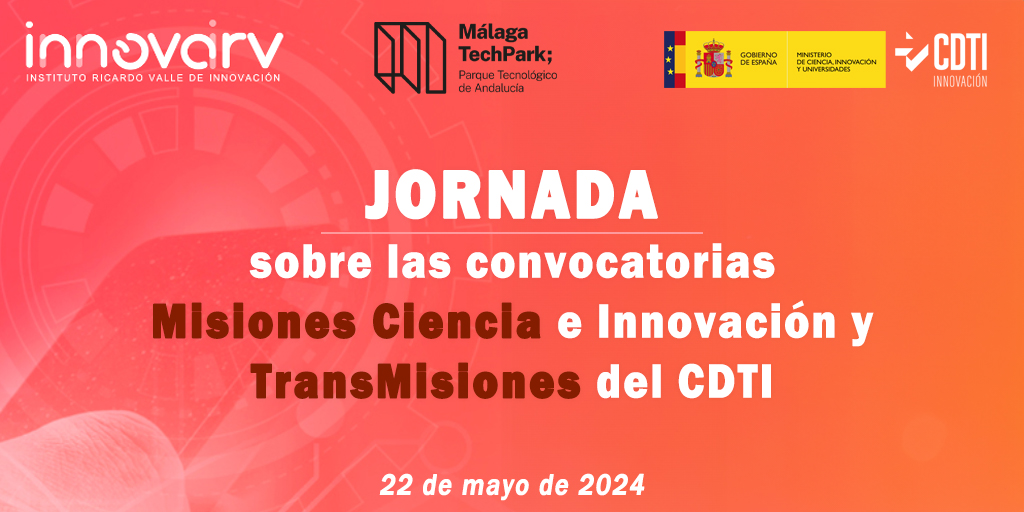 📢 El CDTI Innovación participa en la jornada sobre las convocatorias #Misiones Ciencia e Innovación y #TransMisiones, organizada por @innovairv, donde se abordarán las cuestiones clave de estas convocatorias👇 🗓️ 22-MAY 📍 @PTAMalaga +info y registro ➡️ bit.ly/4alJsJZ