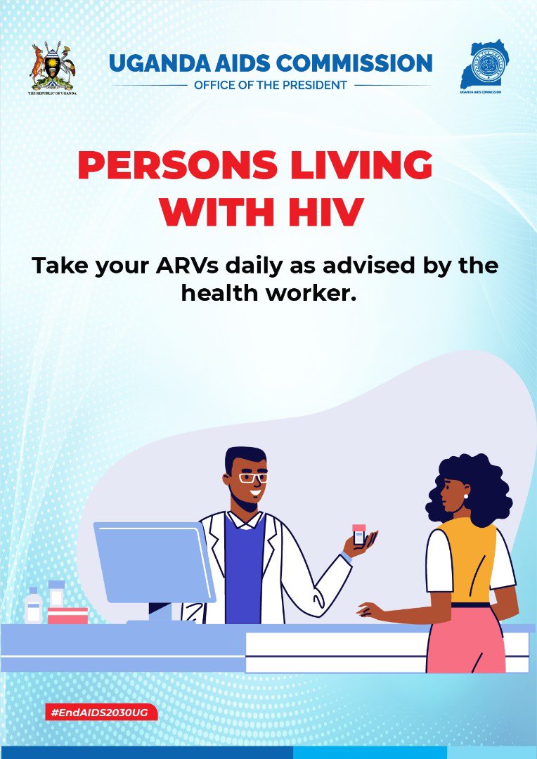 Taking your ARVs consistently as advised by the health worker is crucial for maintaining your health, preventing drug resistance and reducing HIV transmission.

#EndAIDSby2030 

@aidscommission 
@ahfafrica 
@MinofHealthUG