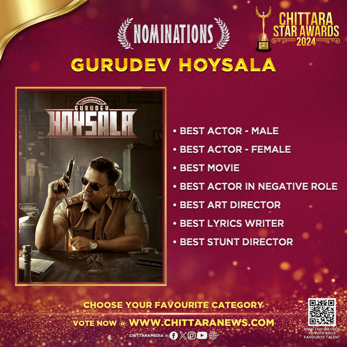 #GurudevHoysala 7 Nominations at #ChittaraStarAwards2024 Global Voting is Now Live : awards.chittaranews.com/poll/780/ Vote now and show your love for Team #GurudevHoysala #ChittaraStarAwards2024 #CSA2024