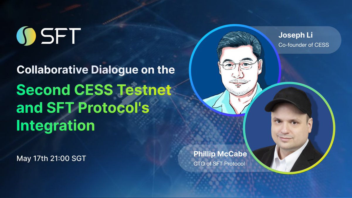 SFT Protocol (@sftprotocol) on Twitter photo 🌟 Mark Your Calendar for Our #AMA on X Space! 🌟
Don't miss the opportunity to join <a href="/MWSnacky/">Snacky・米国・🍙ツ</a>, CTO of <a href="/SFTProtocol/">SFT Protocol</a>, and <a href="/Joe_CESS/">Joseph Li</a>, Co-founder of <a href="/CESS_Storage/">CESS Network</a>, as they delve into the latest advancements and strategic initiatives. Plus, engage and ask questions for a chance to 🌟 Mark Your Calendar for Our #AMA on X Space! 🌟
Don't miss the opportunity to join <a href="/MWSnacky/">Snacky・米国・🍙ツ</a>, CTO of <a href="/SFTProtocol/">SFT Protocol</a>, and <a href="/Joe_CESS/">Joseph Li</a>, Co-founder of <a href="/CESS_Storage/">CESS Network</a>, as they delve into the latest advancements and strategic initiatives. Plus, engage and ask questions for a chance to
