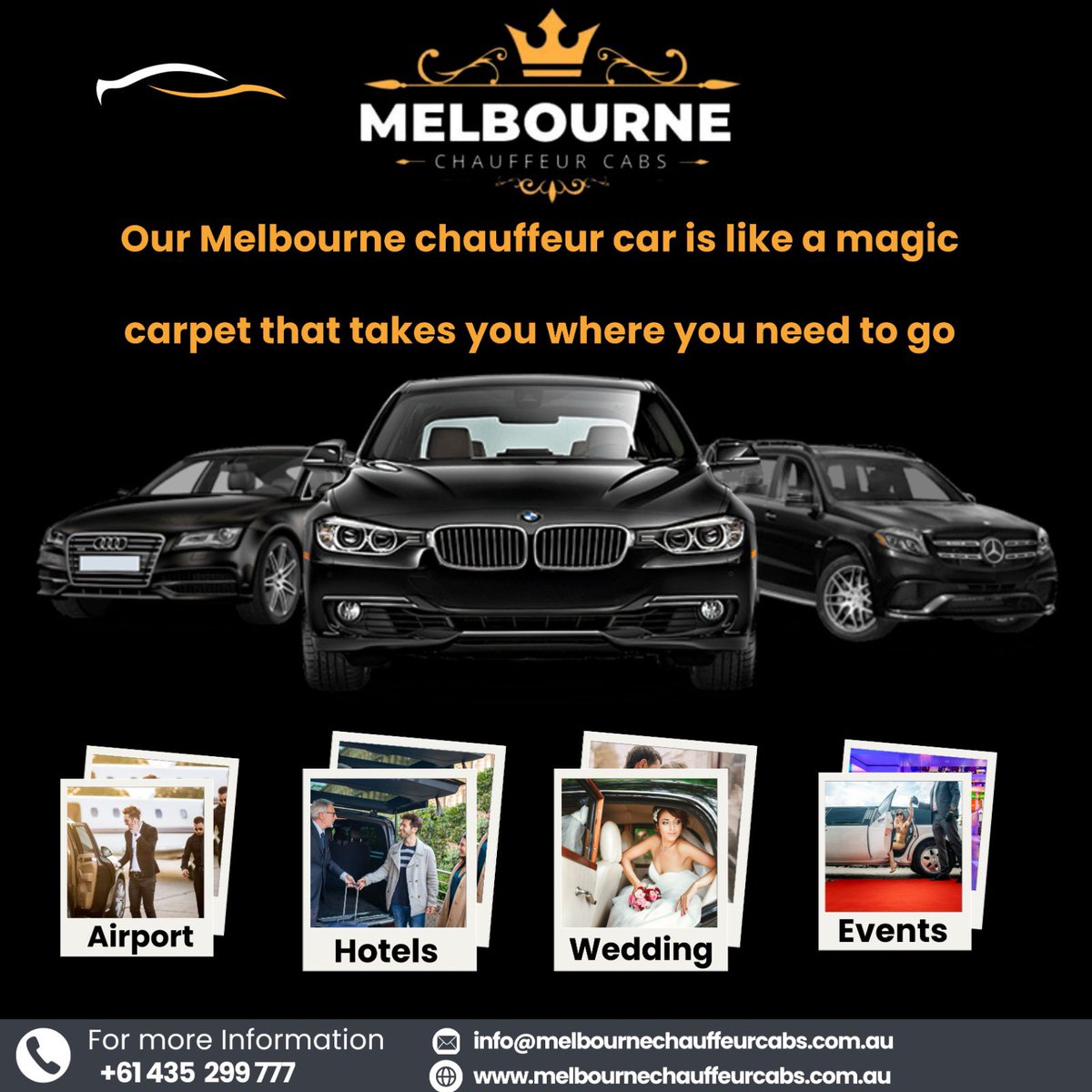 🌟 Why Choose Melbourne Chauffeur Cabs? 🚖 ✨ Premium Service: Experience luxury like never before with our top-of-the-line vehicles and professional chauffeurs. ✨ Reliability: Count on us for punctual and reliable service, ensuring you reach your destination on time, every