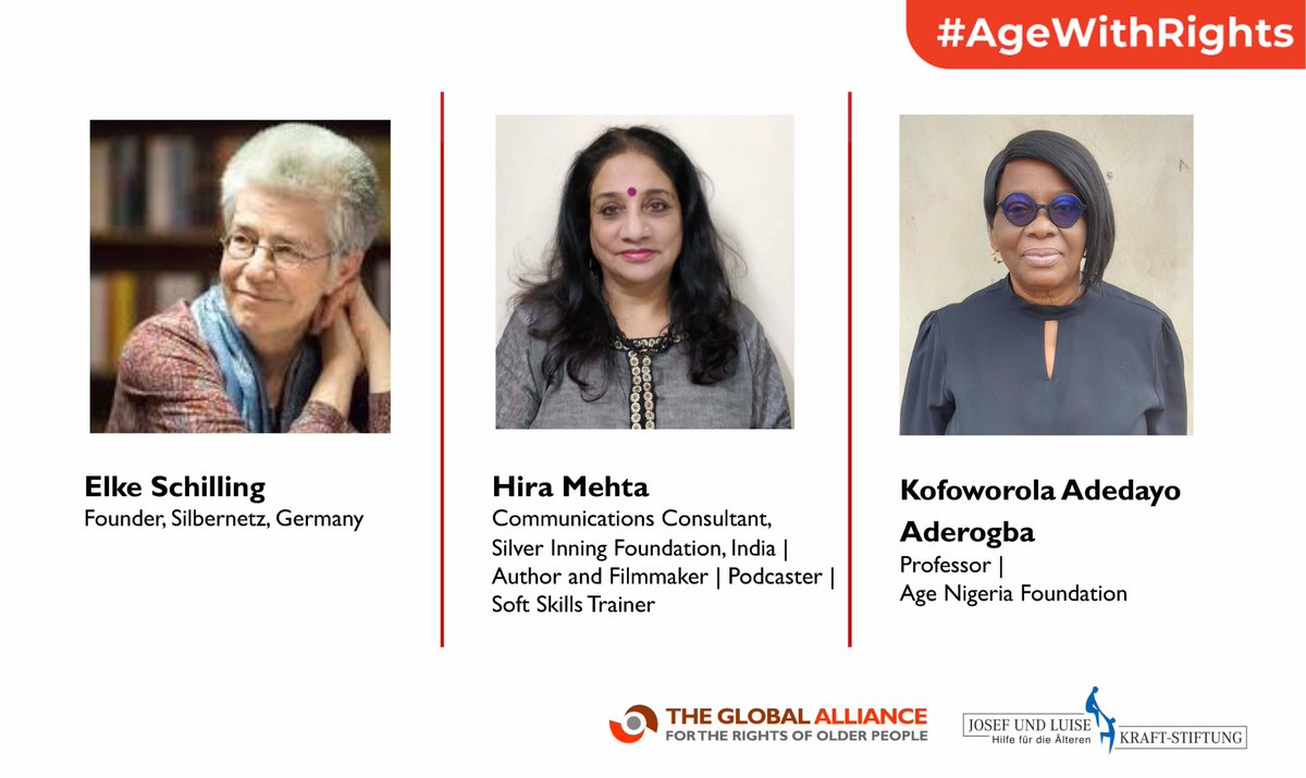 Global Alliance (@garop_sec) on Twitter photo Let older people speak for themselves on #AgeWithRights Three campaigners will be joining #OWEG14 next week and share their views Elke Schilling <a href="/Silbernetz/">Silbernetz</a> Germany Hira Mehta <a href="/silverinnings/">Silver Innings</a> Foundation, India and Kofoworola Aderogba, Age Nigeria Foundation <a href="/agenigeriafound/">AGENIGERIAFOUNDATION</a> Let older people speak for themselves on #AgeWithRights Three campaigners will be joining #OWEG14 next week and share their views Elke Schilling <a href="/Silbernetz/">Silbernetz</a> Germany Hira Mehta <a href="/silverinnings/">Silver Innings</a> Foundation, India and Kofoworola Aderogba, Age Nigeria Foundation <a href="/agenigeriafound/">AGENIGERIAFOUNDATION</a>