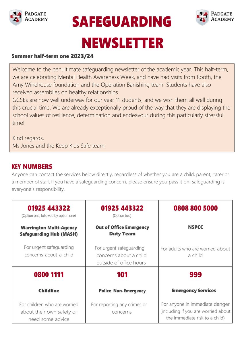 padgateacademy's tweet image. Here is our latest safeguarding newsletter. We hope it is helpful!