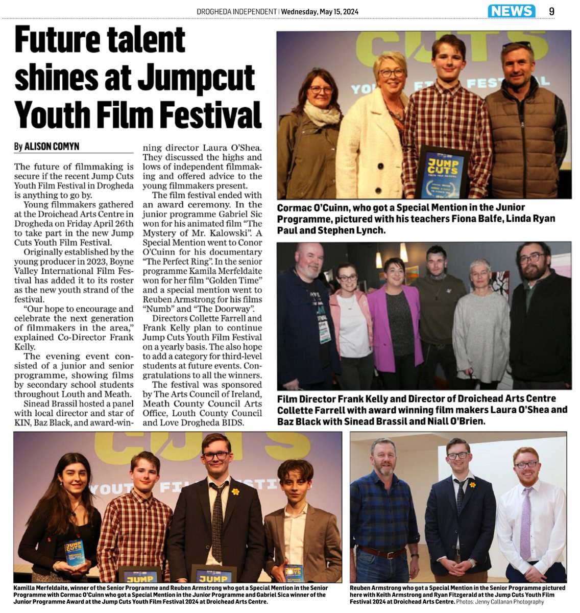 In this week's @drogindo read about #JUMPCUTS YOUTH FILM FESTIVAL which happened last month at Droichead. Huge thanks to all the talented young film makers & to @SineadBrassil @baz_black &
@LauraOShea91 for a great 'in-conversation'
@Love_Drogheda
@DiscoverBoyneV
@BoyneValleyIFF