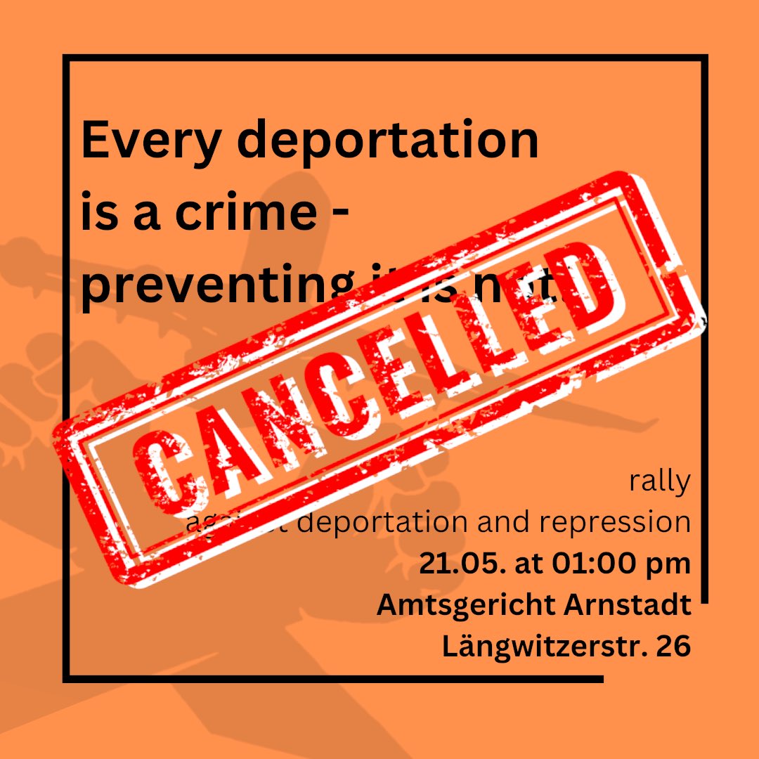 Der Gerichtstermin am 21.05. wurde vom Amtsgericht abgesagt. Deshalb fällt auch die solidarische Kundgebung aus. Doch aufgeschoben ist nicht aufgehoben: Wenn es zur Verhandlung kommt, werden wir da sein. Bleibt auf dem Laufenden &amp; solidarisch gegen Abschiebung &amp; Repression!