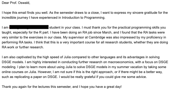 Yes, @ScPoEcon we teach a full course (24 hours) of basic programming skills floswald.github.io/ScPoProgrammin… Students appreciate (see below). I still hear the odd 'isn't that a waste of valuable teaching time' comment every now and then. Couldn't disagree more.