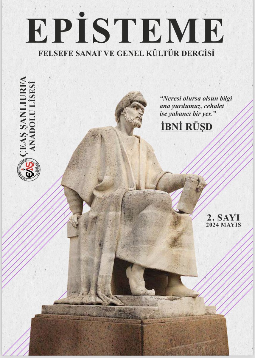 ÇEAŞ Anadolu Lisemiz tarafından 2. sayısı yayınlanan Episteme Dergisinin ilk sayısını da çok başarılı bulmuştum. Eminim 2. sayıda ilki kadar dolu doludur.
Derginin çıkarılmasında emeği olan, katkı sunan tüm öğretmen ve öğrencilerimizi tebrik ederim.

online.fliphtml5.com/sarnk/sryh/