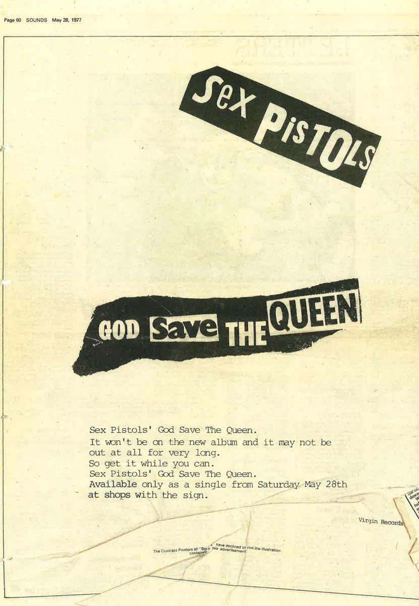 'God Save The Queen' print adverts from May 1977.