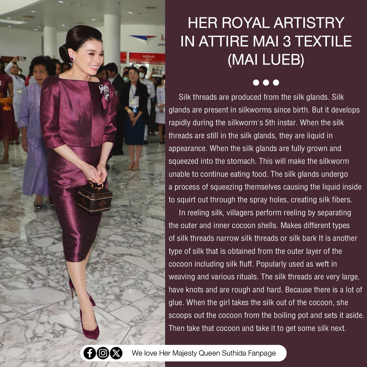 สมเด็จพระนางเจ้าฯ พระบรมราชินี ทรงฉลองพระองค์ ผ้าไหมลืบ
.
HER MAJESTY QUEEN SUTHIDA WEARS 
THAI FASHIONING ARTISTRY IN ATTIRE MAI 3 TEXTILE (MAI LUEB)